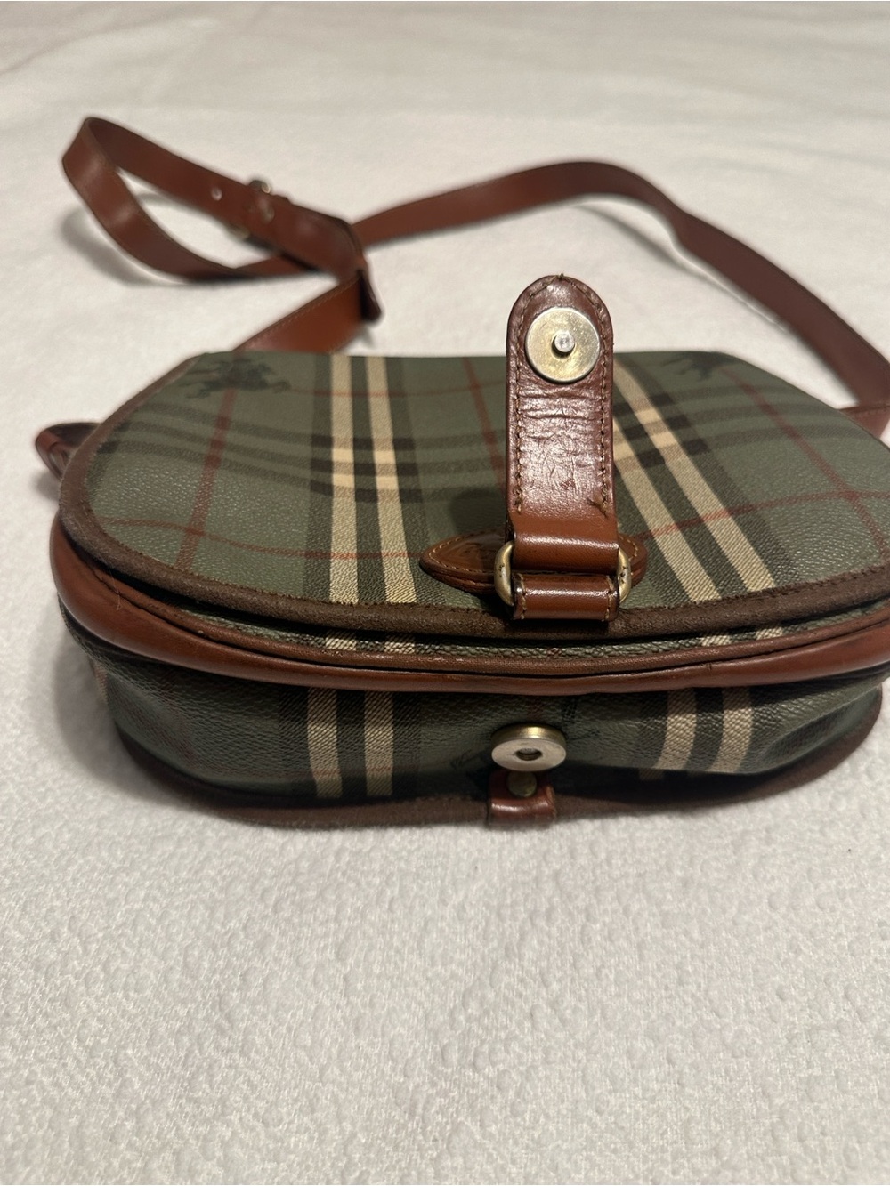 Burberry Green Plaid Crossbody Bag with Brown Leather Trim - Picture 7 of 12